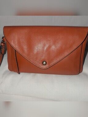 Lodis Cognac Leather Envelope Clutch Wristlet RFID